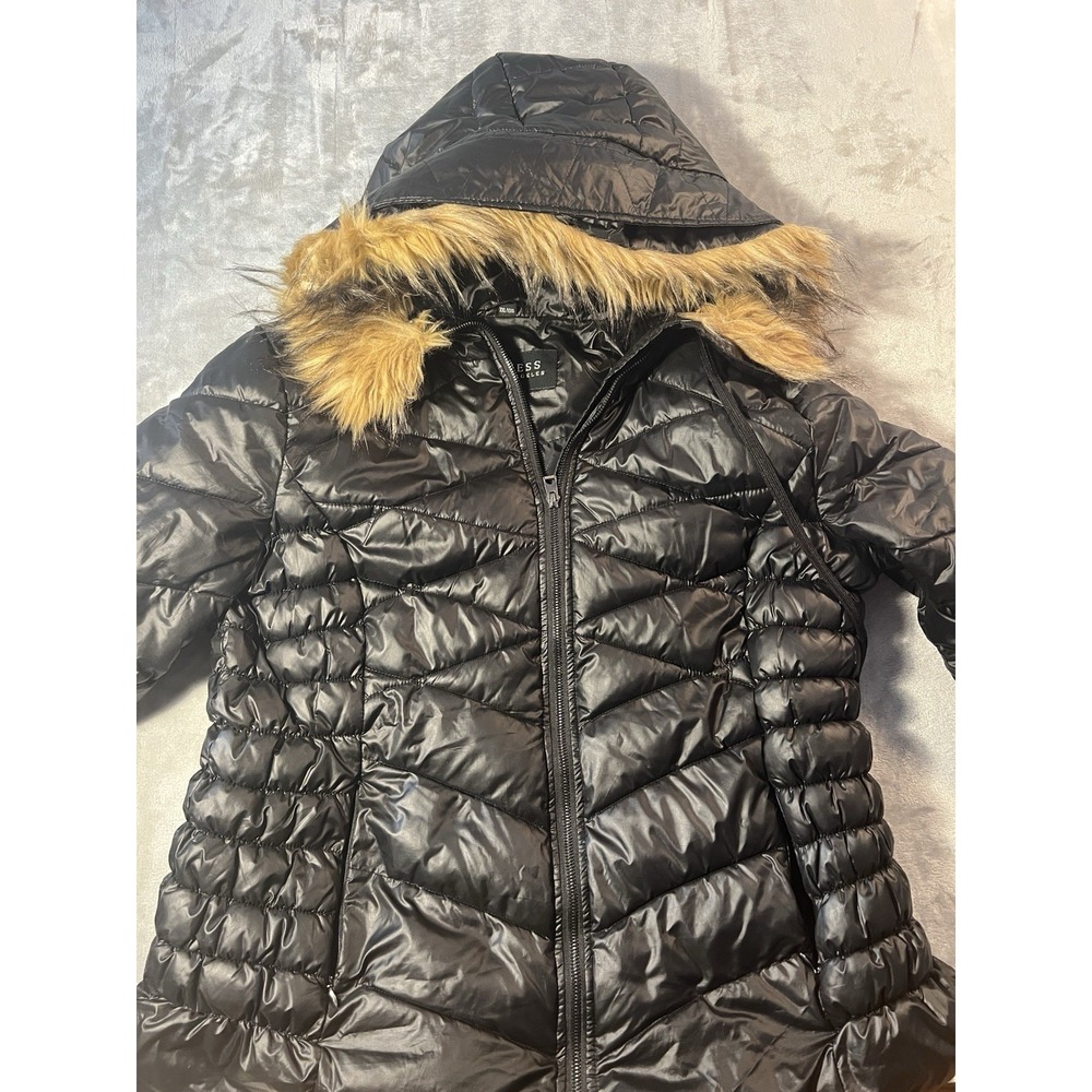 Guess Los Angeles Women's XXL Black Puffer Jacket Faux Fur Hood Winter Coat